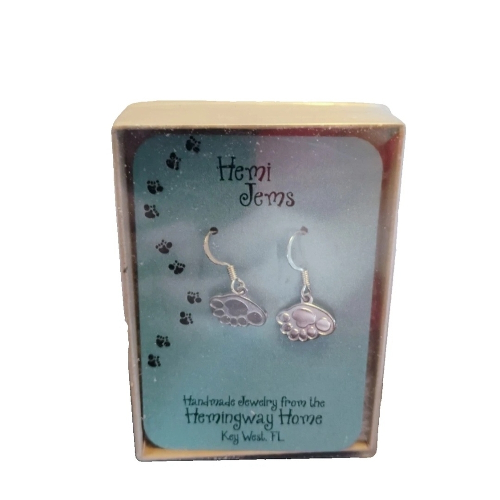 Source Unknown Silver Paw Print Dangle Earrings - image 2